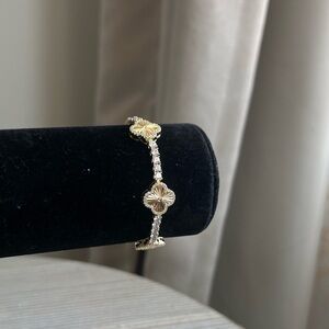 Gold and Silver stone clover Tennis Bracelet- 6 1/4 inches